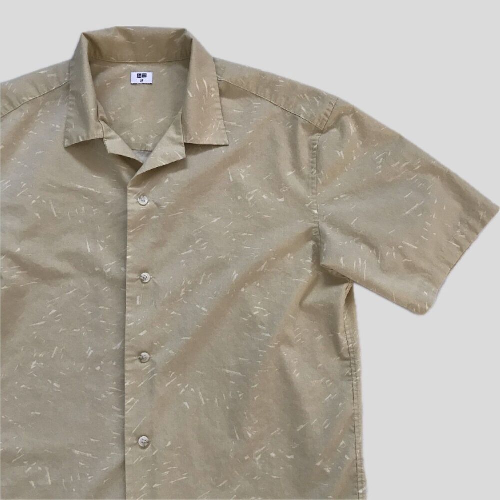 Uniqlo Tan Neutral Short Sleeve Modal Cotton Casual Shirt Mens Size XS
